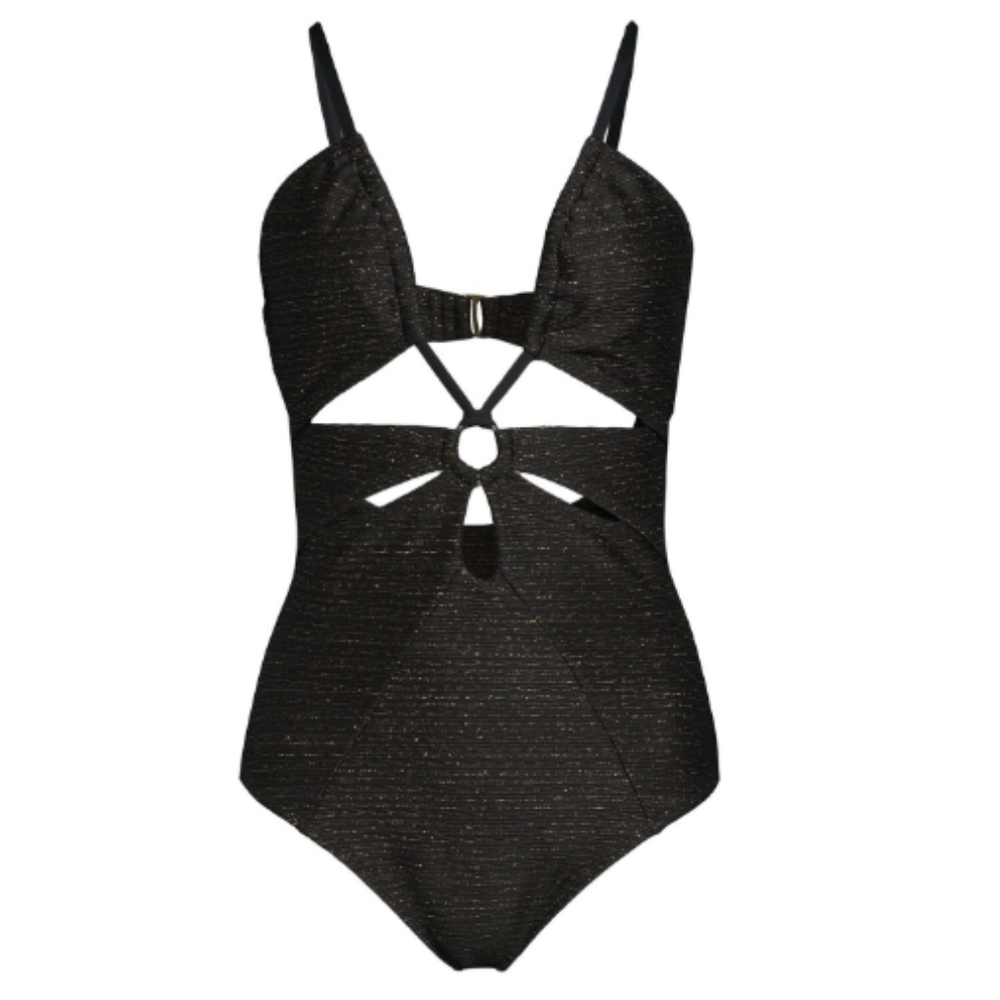 Time and Tru Ring Cut-Out One-Piece with Gold Metalic Weave Knit Swimsuit XL - Picture 4 of 12